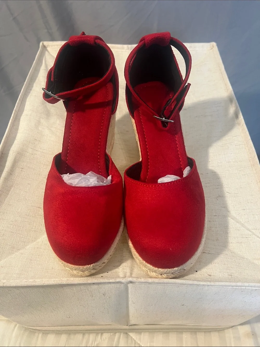 SHEIN Red Espadrille Wedge Ankle-Strap Heels